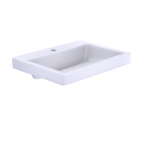 TOTO® Kiwami® Renesse® Design I Rectangular Fireclay Vessel Bathroom Sink with CEFIONTECT for Single Hole Faucets, Cotton White - LT171G#01