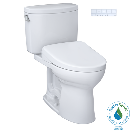 TOTO® WASHLET®+ Drake® II Two-Piece Elongated 1.28 GPF Toilet with Auto Flush WASHLET®+ S7 Contemporary Bidet Seat, Cotton White - MW4544726CEFGA#01