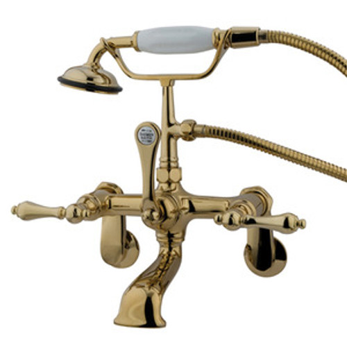 Kingston Brass Adjustable 3-3/8" - 10" Centers Wall Mount Clawfoot Tub Filler Faucet with Hand Shower - Polished Brass