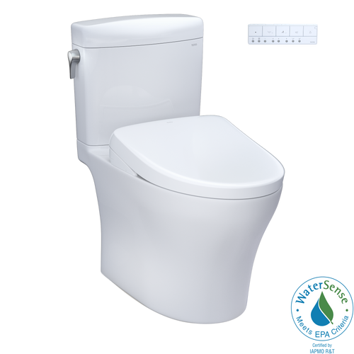 TOTO® WASHLET®+ Aquia IV® Cube Two-Piece Elongated Dual Flush 1.28 and 0.9 GPF Toilet with Auto Flush S7 Contemporary Bidet Seat, Cotton White - MW4364726CEMFGNA#01