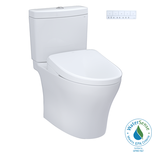 TOTO® WASHLET®+ Aquia® IV Two-Piece Elongated Dual Flush 1.28 and 0.9 GPF Toilet with Auto Flush S7A Contemporary Bidet Seat, Cotton White - MW4464736CEMFGNA#01