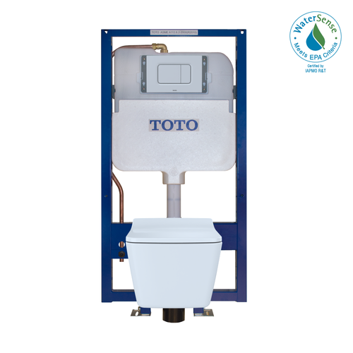 TOTO® SP Wall-Hung Square-Shape Toilet and DuoFit® In-Wall 1.28 and 0.9 GPF Dual-Flush Tank System with Copper Supply- CWT449249CMFG#MS