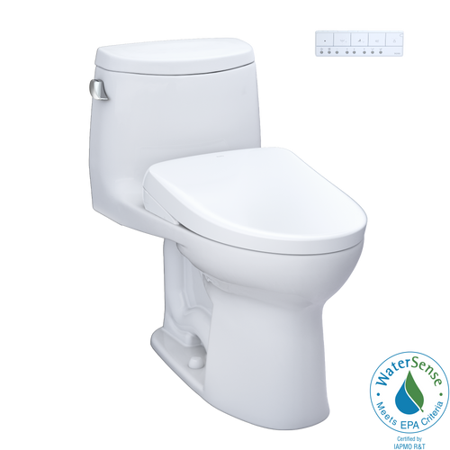 TOTO® WASHLET®+ UltraMax® II One-Piece Elongated 1.28 GPF Toilet and WASHLET®+ S7A Contemporary Bidet Seat, Cotton White - MW6044736CEFG#01