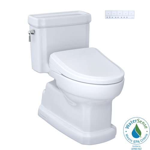TOTO® WASHLET®+ Eco Guinevere® Elongated 1.28 GPF Universal Height Toilet and S7 Classic Bidet Seat with Auto Flush, Cotton White - MW9744724CEFGA#01