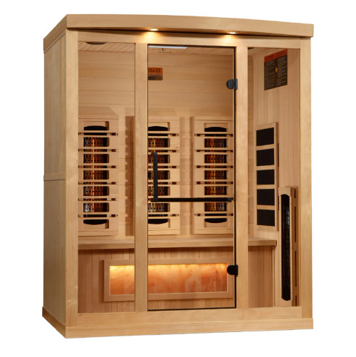 Golden Designs 3-Person Full Spectrum PureTech™ Near Zero EMF FAR Infrared Sauna with Himalayan Salt Bar (Canadian Hemlock) - GDI-8030-03
