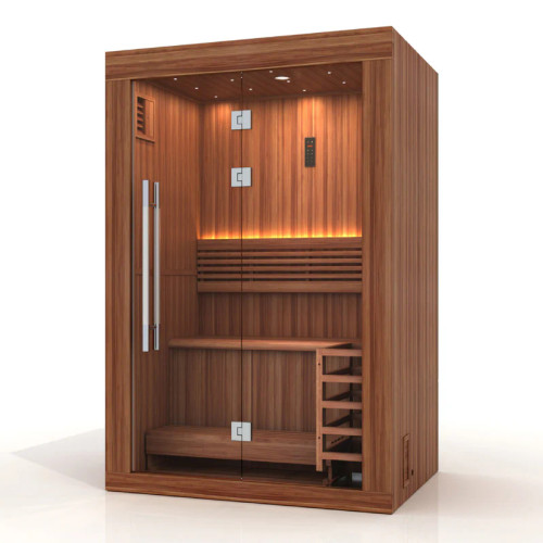 Golden Designs GDI-7289-02 Golden Designs 2025 Updated "Sundsvall Edition" 2 Person Traditional Sauna - Canadian Red Cedar Interior and Pacific Premium Clear Cedar Exterior