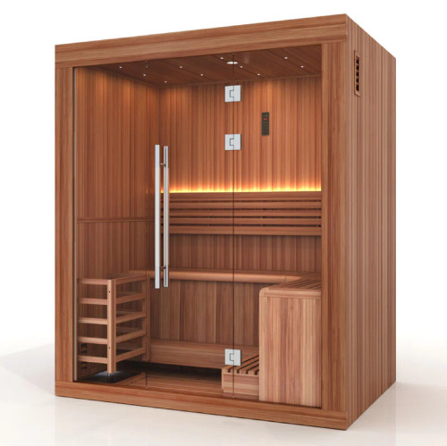 Golden Designs GDI-7389-02 Golden Designs 2025 Updated "Copenhagen Edition" 3 Person Traditional Sauna - Canadian Red Cedar Interior and Pacific Premium Clear Cedar Exterior