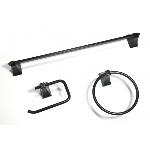 Paradise Bathworks 64820 Shangri-La - 3pc Bath Set - Matte Black - Towel Ring, 18" Bar, Paper Holder