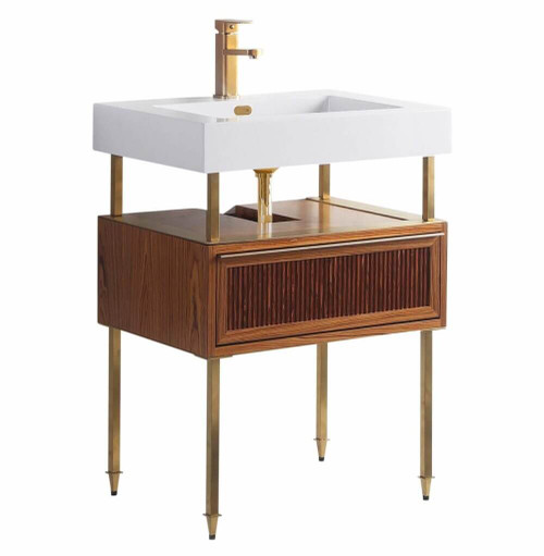 Fine Fixtures Dakota Vanity Cabinet 24 Inch Wide - Teak With Satin Brass Hardware - DA24TK-DAH24SB-VEA2418W