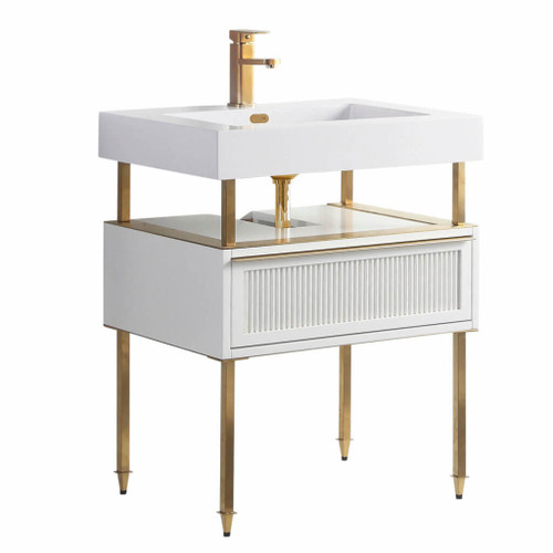 Fine Fixtures Dakota Vanity Cabinet 30 Inch Wide - White With Satin Brass Hardware - DA30WH-DAH30SB-VEA3018W
