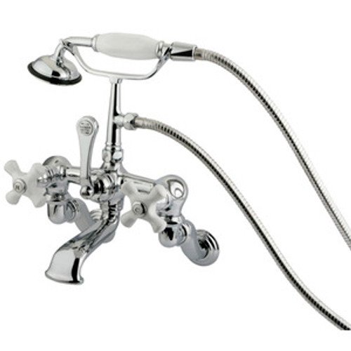 Kingston Brass Adjustable 3-3/8" - 10" Center Wall Mount Clawfoot Tub Filler Faucet with Hand Shower - Polished Chrome CC466T1
