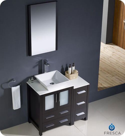 Fresca Torino FVN62-2412ES-VSL 36" Espresso Modern Bathroom Vanity Cabinet w/ Side Cabinet & Vessel Sink - Espresso