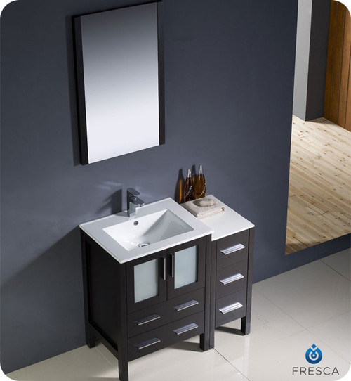 Fresca Torino FVN62-2412ES-UNS 36" Espresso Modern Bathroom Vanity Cabinet w/ Side Cabinet & Undermount Sink - Espresso