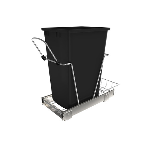 Rev-A-Shelf RV-12KD-18C S Chrome Steel Pullout Waste/Trash Container w/ Rear Basket Storage