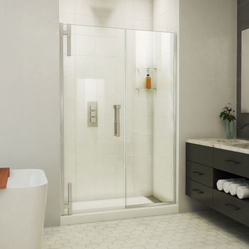 Dreamline SDAD56W721VXX04 Ascend 56 - 57 inch W x 72 inch H Frameless Pivot Shower Door in Brushed Nickel Dreamline SDAD56W721VXX04 Ascend 56 - 57 inch W x 72 inch H Frameless Pivot Shower Door in Brushed Nickel