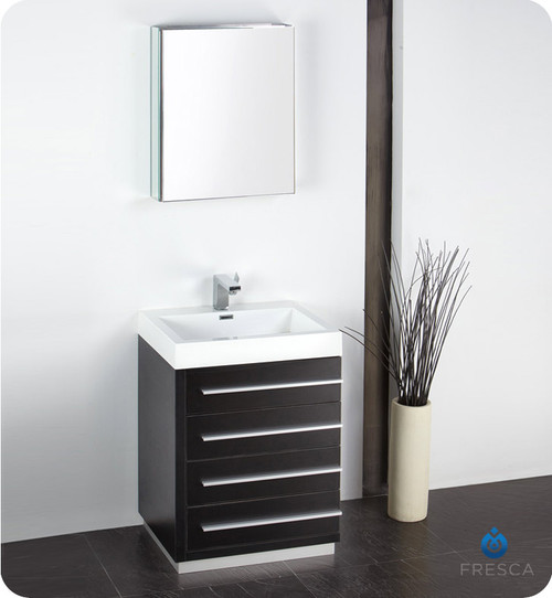 Fresca FVN8024BW 24" Black Modern Bathroom Vanity Cabinet W/ Medicine Cabinet  - Black
