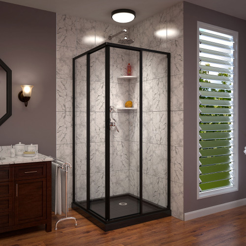 Dreamline DL-6709-88-09 Cornerview 42 inch D x 42 inch W x 74 3/4 inch H Framed Sliding Shower Enclosure in Matte Black with Shower Base Kit