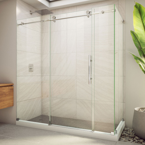 Dreamline SE6172F340VDX08 Enigma-X 34 1/2 inch D x 68 3/8 - 72 3/8 inch W x 76 inch H Frameless Sliding Shower Enclosure in Polished Stainless Steel Dreamline SE6172F340VDX08 Enigma-X 34 1/2 inch D x 68 3/8 - 72 3/8 inch W x 76 inch H Frameless Sliding Shower Enclosure in Polished Stainless Steel