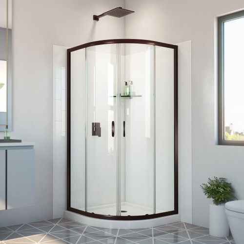 Dreamline E2703636XXQ0006 Prime 36 inch x 36 inch x 78 3/4 inch H Semi-Frameless Sliding Shower Enclosure in Oil Rubbed Bronze and Clear Glass, Shower Base, and Wall Kit in White