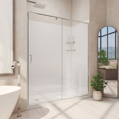 Dreamline D2226034XXL0001 Flex 34 inch D x 60 inch W x 78 3/4 inch H Semi-Frameless Pivot Shower Door in Chrome, Left Drain Shower Base, and Wall Kit in White Dreamline D2226034XXL0001 Flex 34 inch D x 60 inch W x 78 3/4 inch H Semi-Frameless Pivot Shower Door in Chrome, Left Drain Shower Base, and Wall Kit in White