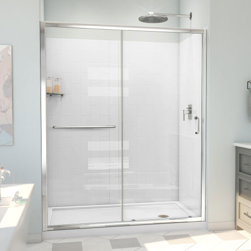 Dreamline D2096036XXR0001 Infinity-Z 36 inch D x 60 inch W x 78 3/4 inch H Semi-Frameless Sliding Shower Door in Chrome and Clear Glass, Right Drain Shower Base, and Wall Kit in White