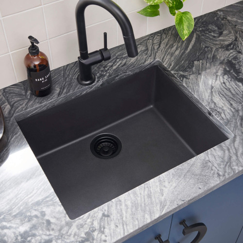Ruvati 23 x 17 inch Granite Composite Undermount Single Bowl Kitchen Sink - Midnight Black - RVG2023BK