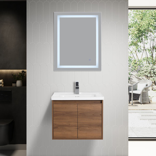 Blossom Bern 24" Wall Hung Vanity with Ceramic Sink - Brown Walnut - V8035 24 11 C