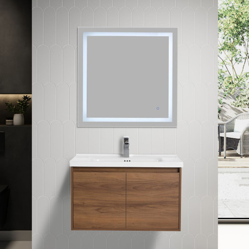 Blossom Bern 32" Wall Hung Vanity with Ceramic Sink - Brown Walnut - V8035 32 11 C
