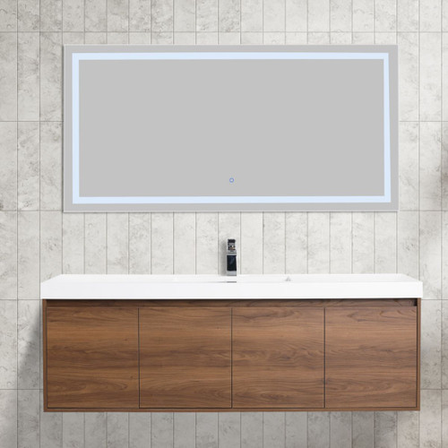 Blossom V8035 60 11 S A Bern 60" Wall Hung Single Vanity with Acrylic Sink - Brown Walnut