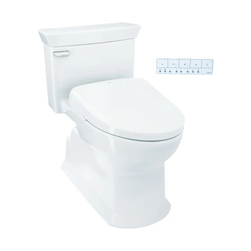 TOTO® WASHLET®+ Eco Soirée® Elongated 1.28 GPF Universal Height Toilet with Auto Flush S7 Bidet Seat, Contemporary Lid, Cotton White - MW9644726CEFGA#01