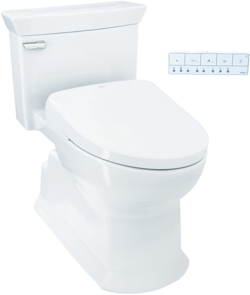 TOTO® WASHLET®+ Eco Soirée® Elongated 1.28 GPF Universal Height Toilet with S7A Bidet Seat, Contemporary Lid, Cotton White - MW9644736CEFG#01