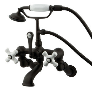 Kingston Brass Adjustable 3-3/8" - 10" Center Wall Mount Clawfoot Tub Filler Faucet with Hand Shower - Oil Rubbed Bronze CC465T5