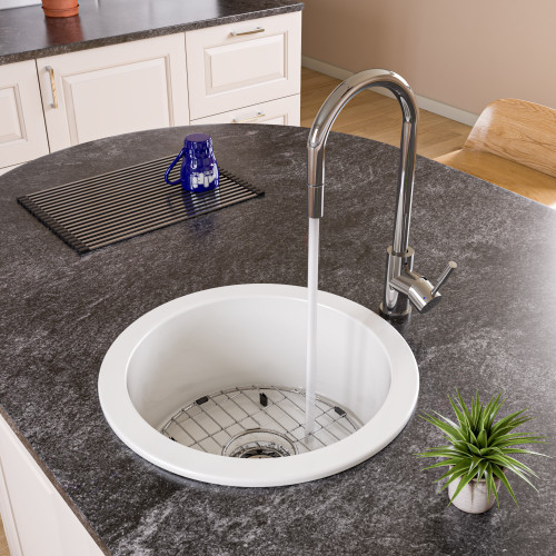 ALFI White Round 18" x 18" Undermount / Drop In Fireclay Bar / Prep Sink - ABF1818R-W