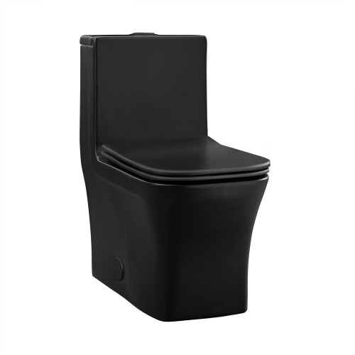 Swiss Madison SM-1T106MBHB Concorde One Piece Square Toilet Dual Flush - Matte Black, Black Hardware 1.1/1.6 gpf