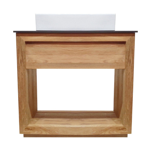 Swiss Madison SM-BV370TKSL Rennes 36" Reclaimed Wood Vanity - Natural Teak with Slate Countertop and Single Hole Vessel Sink