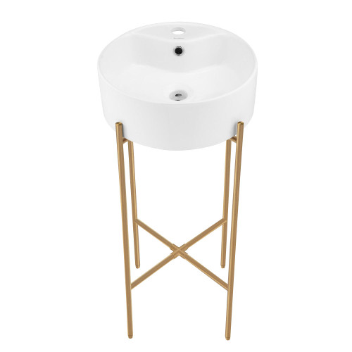 Swiss Madison SM-CS800BG Monaco 15.75" Round Console Sink with Faucet Mount - White Basin Sink Brushed Gold Legs