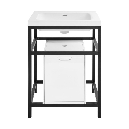 Swiss Madison SM-BV83MB Ivy 24" Freestanding Bathroom Vanity - Glossy White with Matte Black Frame With Sink