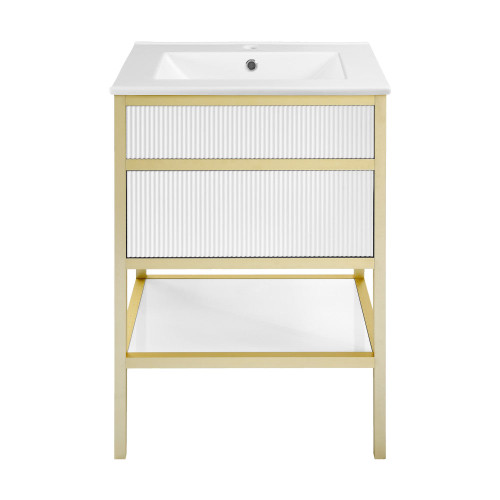 Swiss Madison SM-BV901WG Cache 24" Freestanding, Bathroom Vanity - White and Gold With Sink