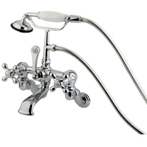 Kingston Brass Adjustable 3-3/8" - 10" Center Wall Mount Clawfoot Tub Filler Faucet with Hand Shower - Polished Chrome CC464T1