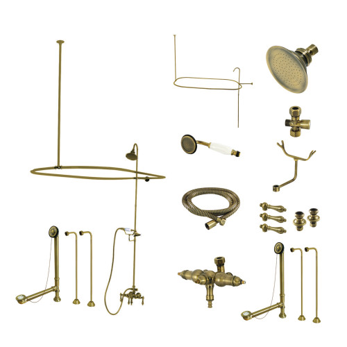 Kingston Brass Vintage Down Spout Clawfoot Tub Faucet Package, Antique Brass - CCK3143AL