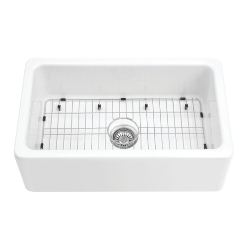 Kingston Brass 30" Fireclay Farmhouse Kitchen Sink, Glossy White - KGPF311910YBC