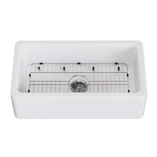 Kingston Brass 33" Fireclay Farmhouse Kitchen Sink, Matte White - KGPF331810EBC