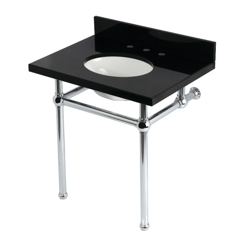 Kingston Brass Templeton 30" Black Granite Console Sink with Brass Legs (8-Inch, 3-Hole), Black Granite/Polished Chrome - KVPK3030KB1