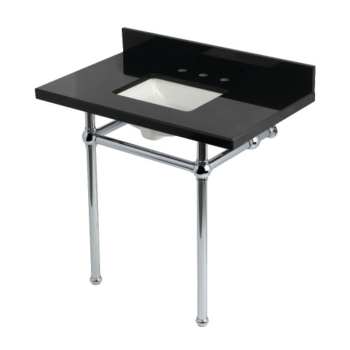 Kingston Brass Templeton 36" Black Granite Console Sink with Brass Legs (8-Inch, 3-Hole), Black Granite/Polished Chrome - KVPK36KBSQ1