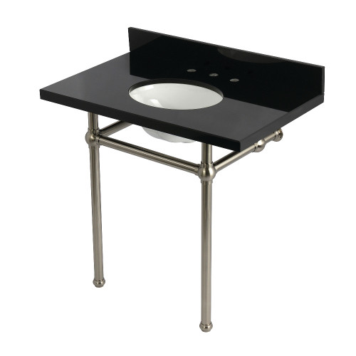 Kingston Brass Templeton 36" Black Granite Console Sink with Brass Legs (8-Inch, 3-Hole), Black Granite/Brushed Nickel - KVPK36KB8