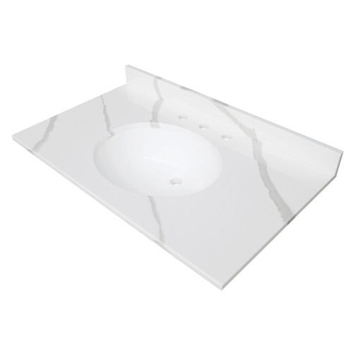 Kingston Brass Norbiton 37" Solid Surface Vanity Top, Calacatta Marble Glossy White - KVPB3722L38