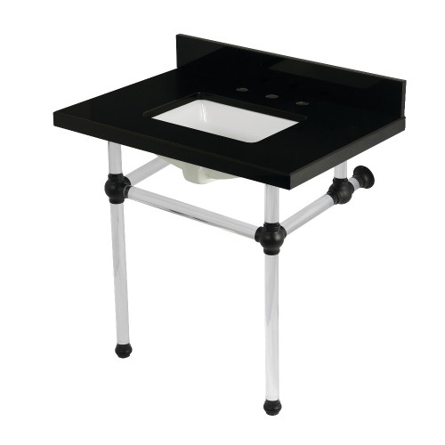 Kingston Brass Templeton 30" Black Granite Console Sink with Acrylic Legs (8-Inch, 3-Hole), Black Granite/Matte Black - KVPK3030KASQ0