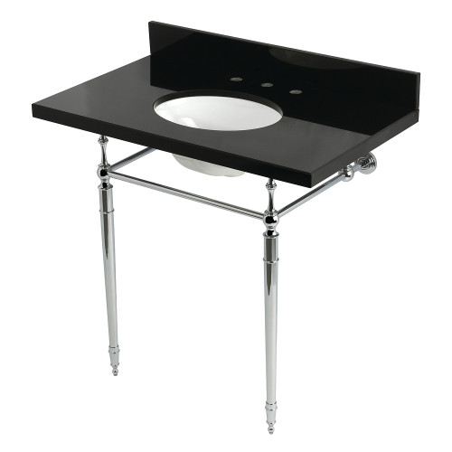 Kingston Brass Edwardian 36" Black Granite Console Sink with Brass Legs (8-Inch, 3-Hole), Black Granite/Polished Chrome - KVPK3622K81