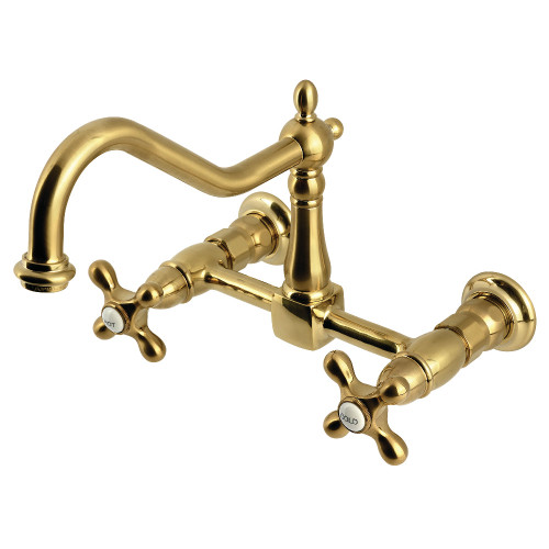 Kingston Brass Heritage Wall Mount Bridge Kitchen Faucet, Brushed Brass - KS1247AX
