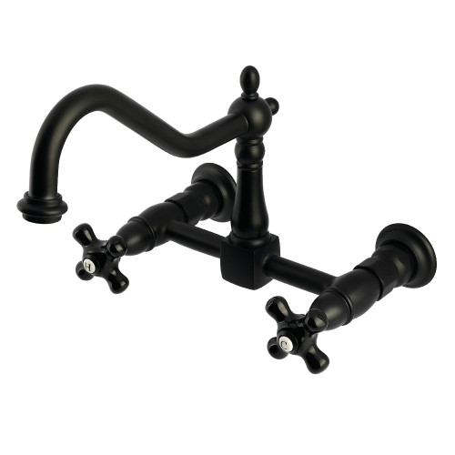 Kingston Brass Duchess Wall Mount Bridge Kitchen Faucet, Matte Black - KS1240PKX